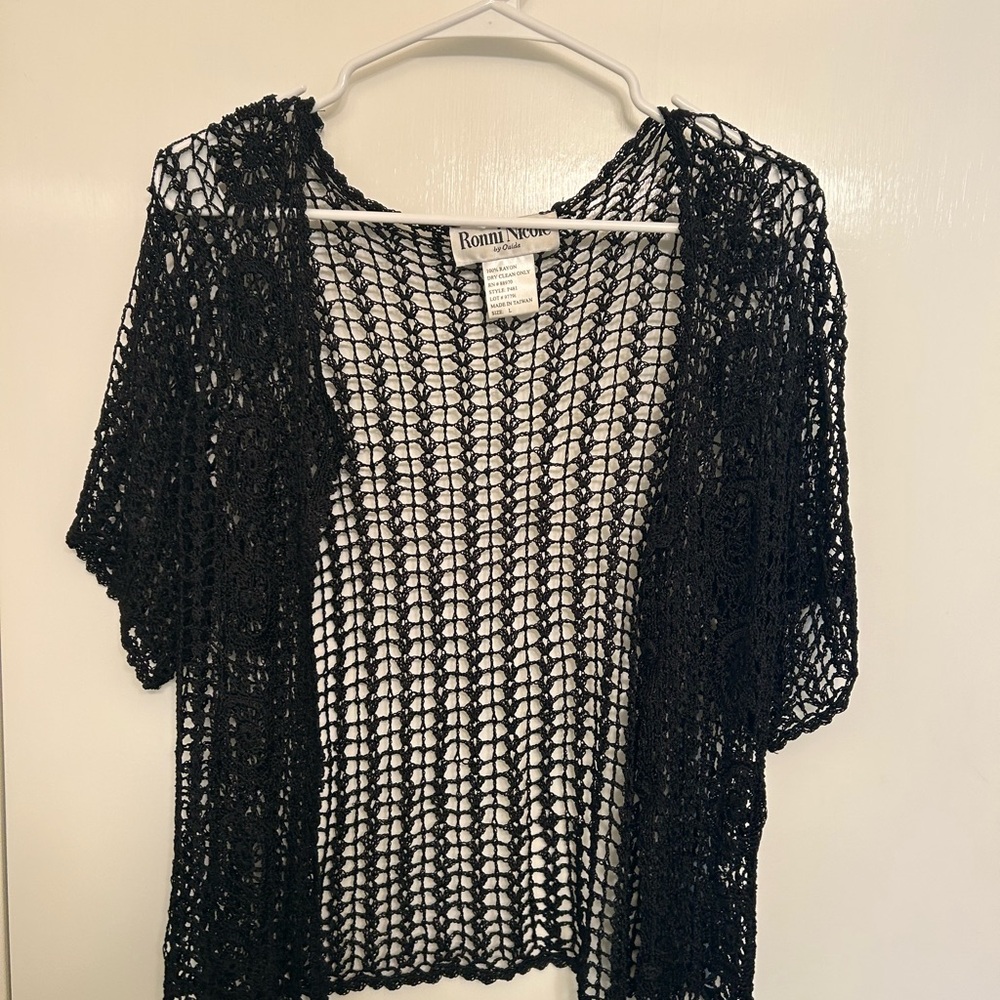 Vintage Black Crochet Open Cardigan